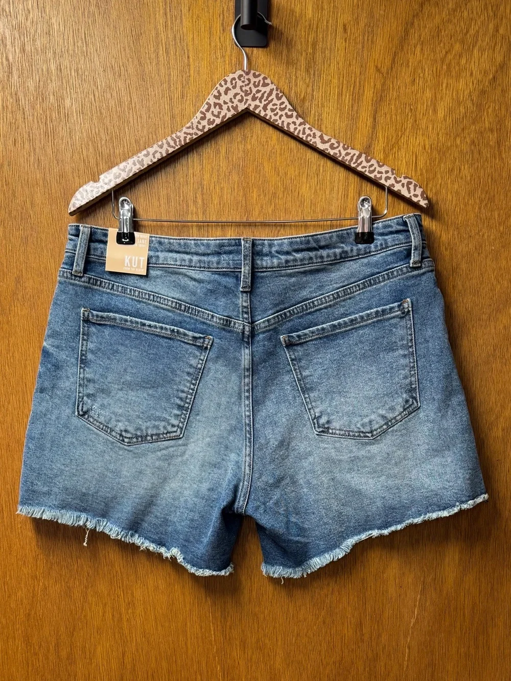 Kut From the Kloth Jane Long Shorts Cutoff Denim Jorts Raw Hem Blue 12 NEW NWT